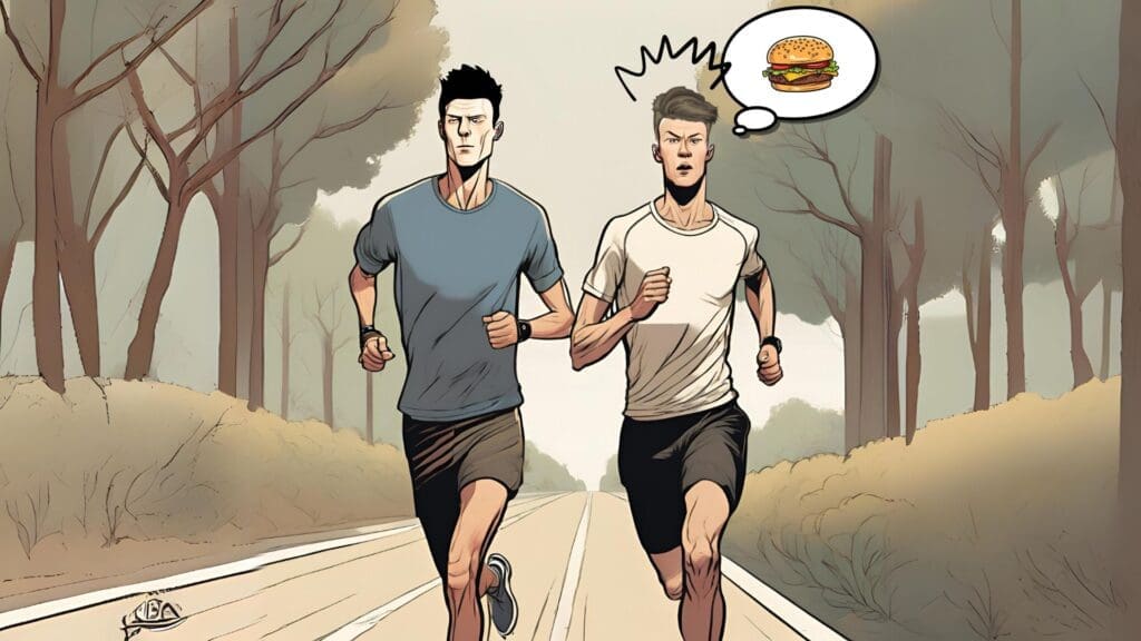 Two men running. One man is incredibly hungry. Picture symbolizes how we should hunger for God.